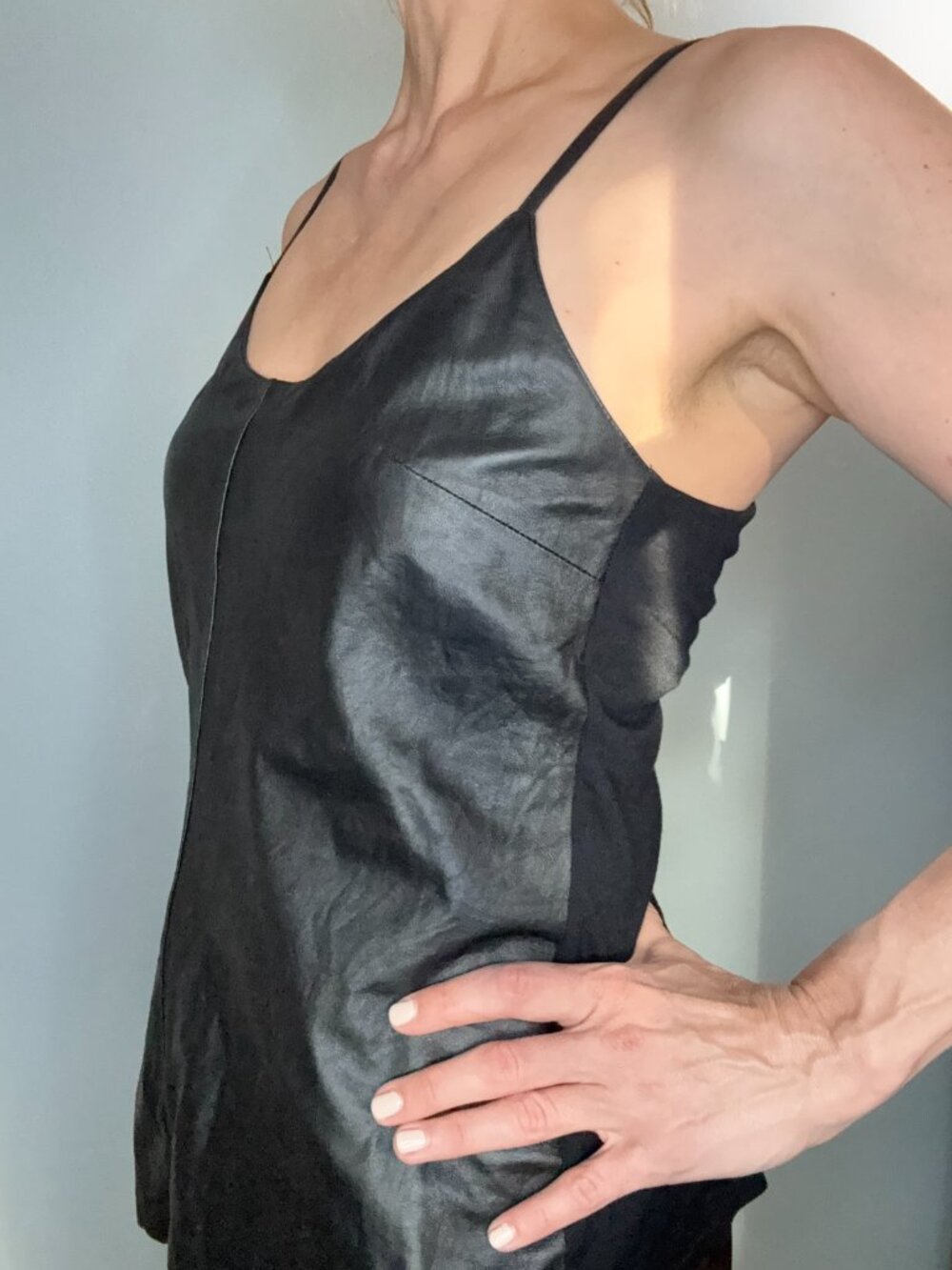 ecru genuine leather cami top, size M